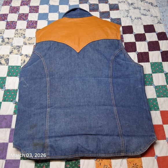 Vintage Pacific Trail Prime Northern Down Western Denim Vest With Leather Trim - Picture 7 of 14
